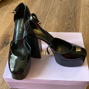 Dion Black Patent Platform Ankle Strap Pumps